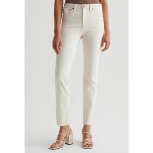 NWT AG Adriano Goldschmied Saige High Rise Straight Jean Ecru 28 $225